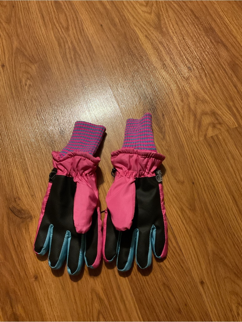 Girls Pink Aqua And Black Insulated Winter Snow Ski Gloves Size Small